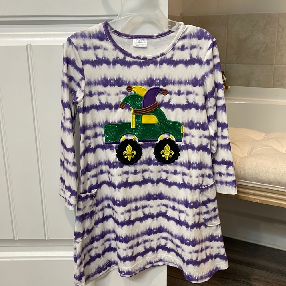 Mardi Gras tie dye appliqué dress toddler 4T